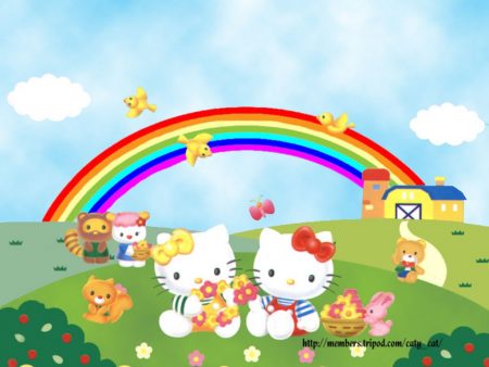 Papel de parede Arco-iris Hello Kitty para download gratuito. Use no computador pc, mac, macbook, celular, smartphone, iPhone, onde quiser!