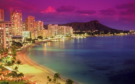 Papel de parede Entardecer em Waikiki, Havaí para download gratuito. Use no computador pc, mac, macbook, celular, smartphone, iPhone, onde quiser!