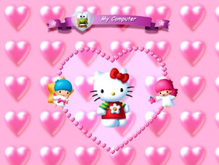 Papel de parede Hello Kitty Corações para download gratuito. Use no computador pc, mac, macbook, celular, smartphone, iPhone, onde quiser!