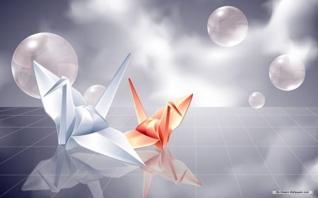 Papel de parede Origami – Tsuru branco e vermelho para download gratuito. Use no computador pc, mac, macbook, celular, smartphone, iPhone, onde quiser!