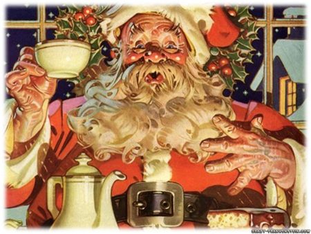 Papel de parede Papai Noel tomando café para download gratuito. Use no computador pc, mac, macbook, celular, smartphone, iPhone, onde quiser!
